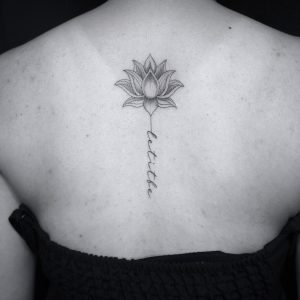 Lotus and Lettering Tattoo
