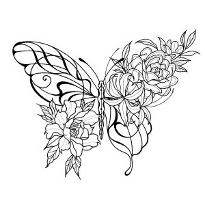 蝶と花の線画　